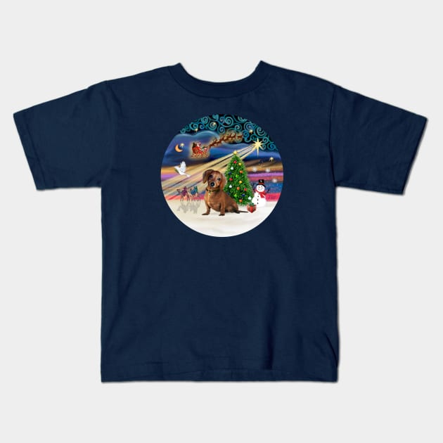 "Christmas Magic" with a Sweet Brown Dachshund Kids T-Shirt by Dogs Galore and More